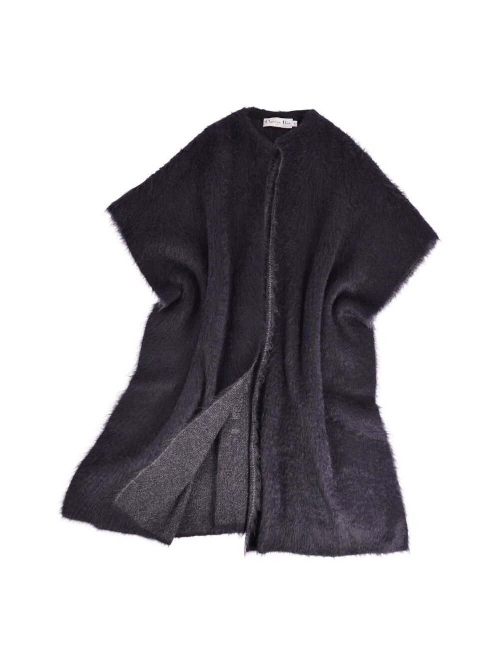 Dior Coat Poncho Cape Knit Shaggy Silk Mohair Black XS